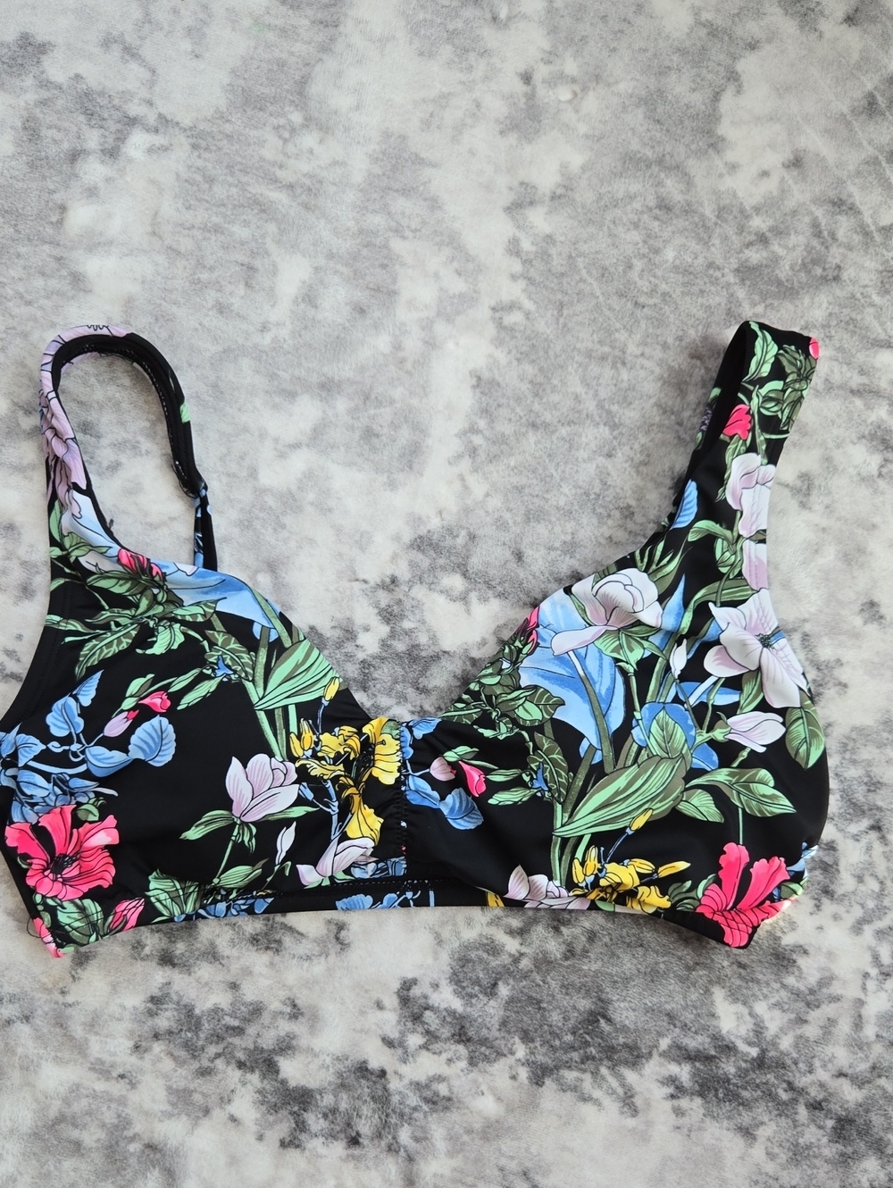 Floral Wireless Bikini Top in Black with Multicolor Blooms